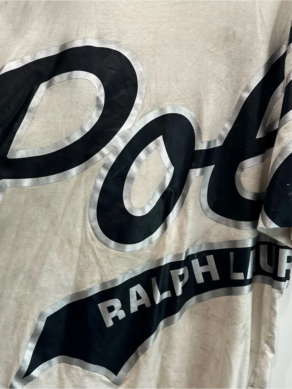 Ralph Lauren Polo Oversized Beige Graphic Tee Retro Style Mens XXL Preppy